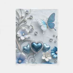 Cobertor De Velo Corações Florais Turquesa e Branco em Arte de Padr