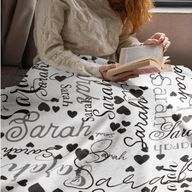 Cobertor De Velo Corações Negros Personalizados Nome Replicado por  (Criador carregado)