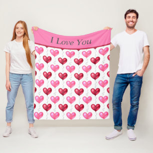Cobertor De Velo Corações Rosa e Vermelhos Dia dos Namorados Amor