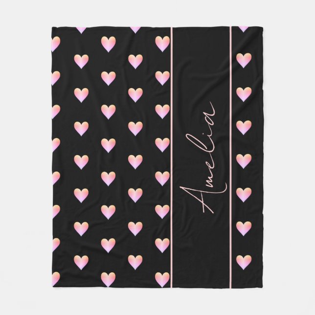 Cobertor De Velo Corações Rosa Preto Moderno Personalizados (Frente)
