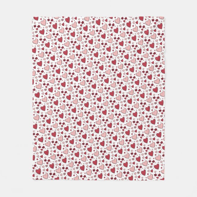 Cobertor De Velo Corações Vermelhos e Rosas em Arte Doodle (Frente)