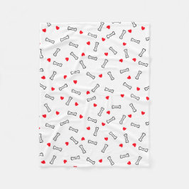 Cobertor De Velo Corações Vermelhos Ossos Brancos Cachorros ou Cach