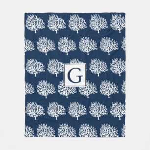 Cobertor De Velo Corais do Mar Branco Costeiro e Azul Marinho