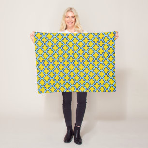 Cobertor De Velo Corante amarelo e azul-bebê, latido, quatrefoil