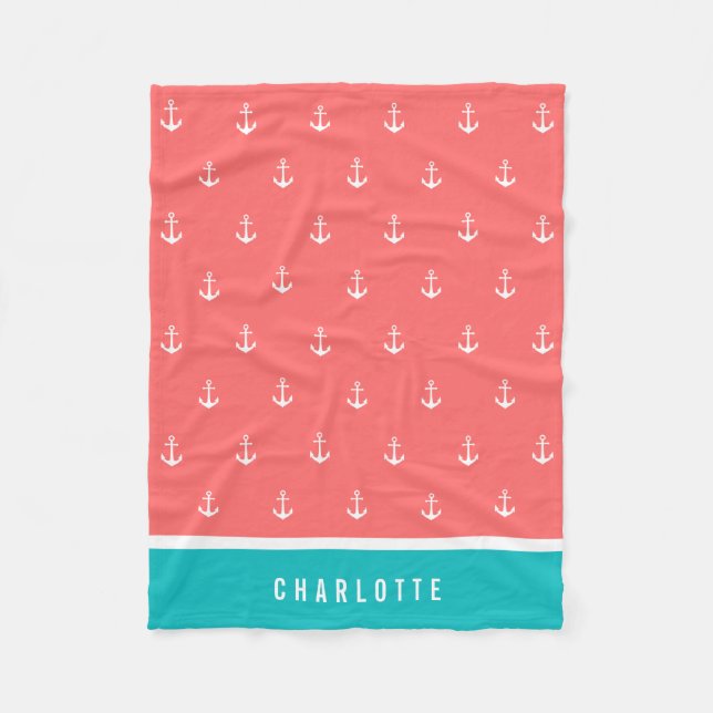 Cobertor De Velo Cores Personalizadas Adicionar Nome Âncora Náutica (Frente)