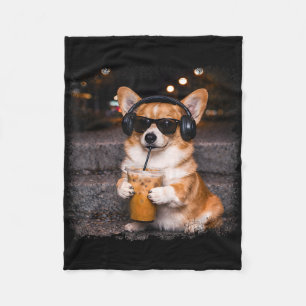 Cobertor De Velo Corgi bebendo café gelado amante humor meme engraç