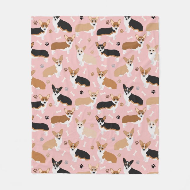 Cobertor De Velo Corgi Cachorros e Ossos Folheados (Frente)