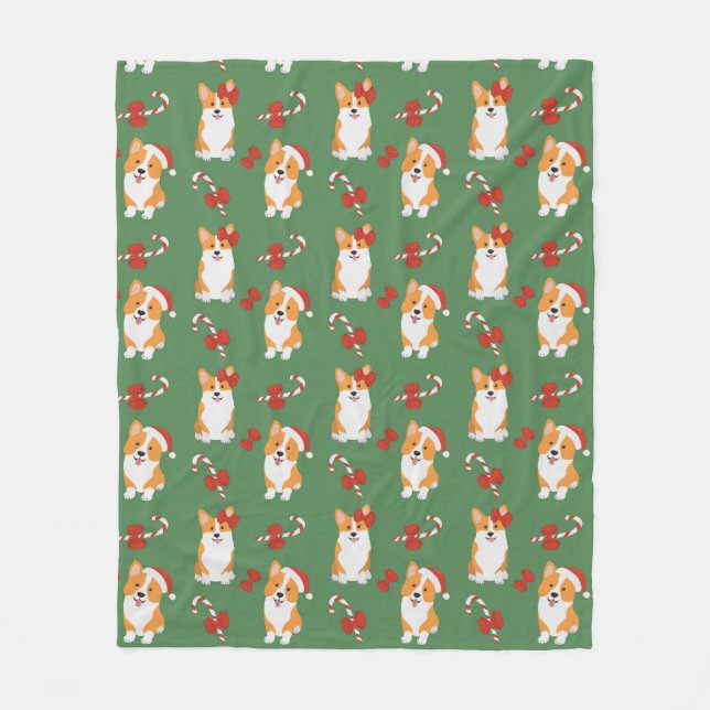 Cobertor De Velo Corgi Christmas Candy Cane Pattern (Frente)
