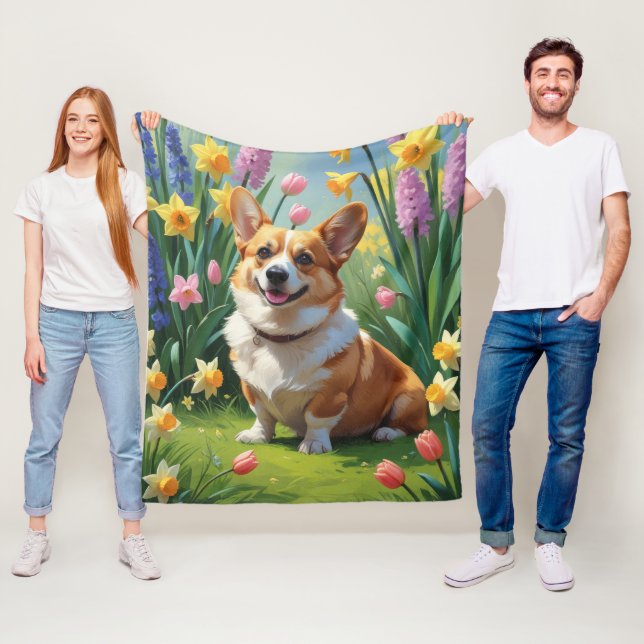 Cobertor De Velo Corgi Dog Spring Flowers Painting (In Situ)