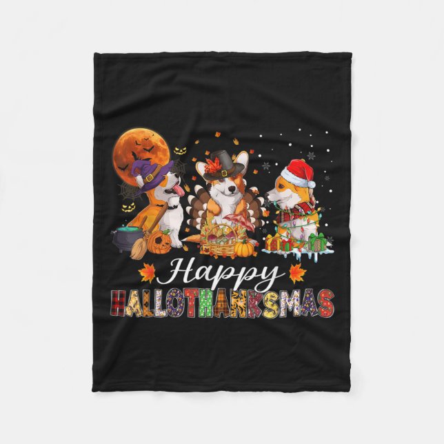 Cobertor De Velo Corgi Dogs Halloween Thanksgiving Christmas Hallot (Frente)