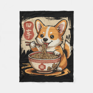 Cobertor De Velo Corgi Eating Ramen