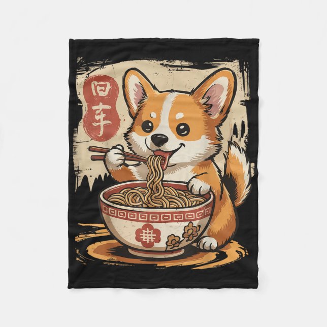 Cobertor De Velo Corgi Eating Ramen (Frente)