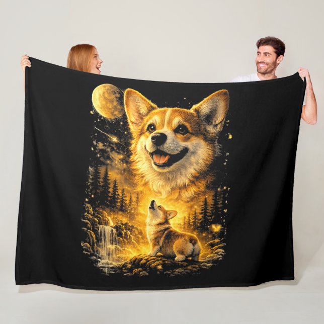 Cobertor De Velo corgi engraçado uivando para a lua (In Situ)
