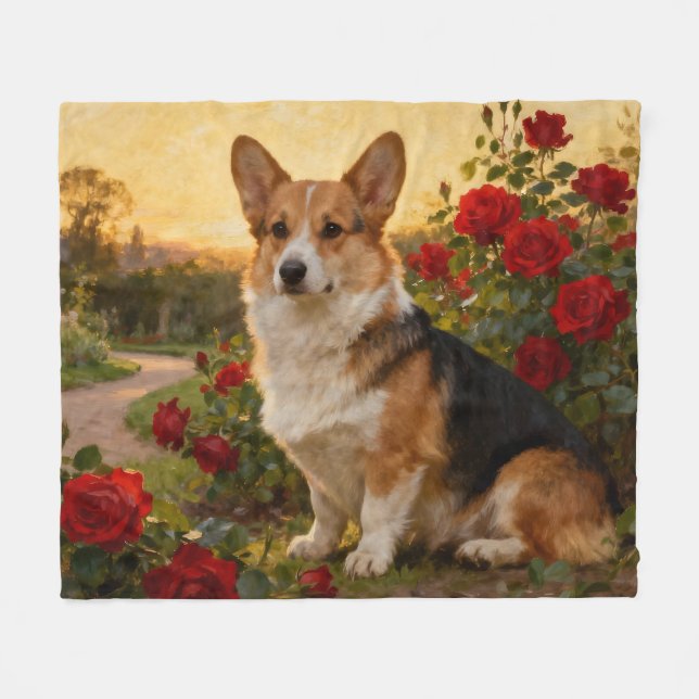 Cobertor De Velo Corgi in the Roses II (Frente (Horizontal))