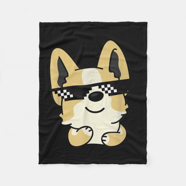Cobertor De Velo Corgi Memória Pixel Óculos Solares Cachorro (Frente)