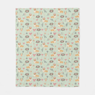 Cobertor De Velo Corgi Mint Garden Floral Seamless Pattern