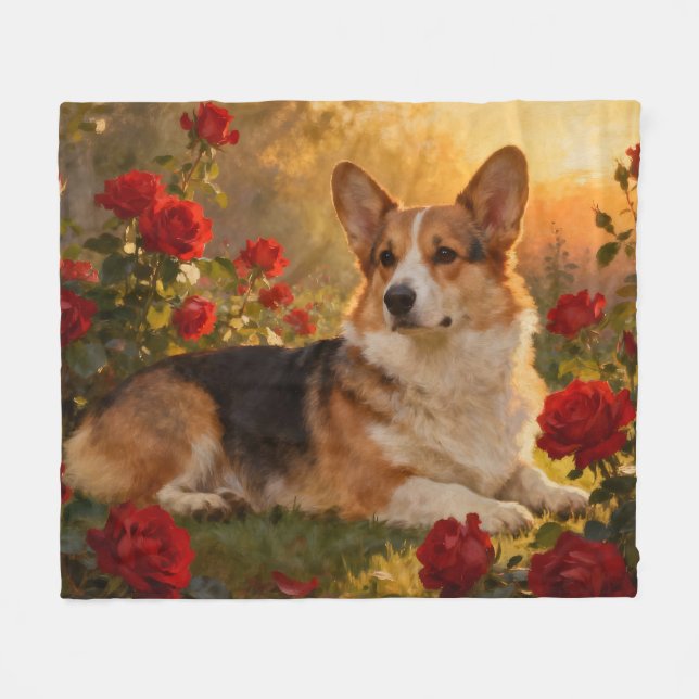 Cobertor De Velo Corgi nas Rosas VI (Frente (Horizontal))