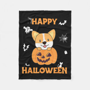 Cobertor De Velo Corgi no Abóbora Cachorros Feliz Halloween