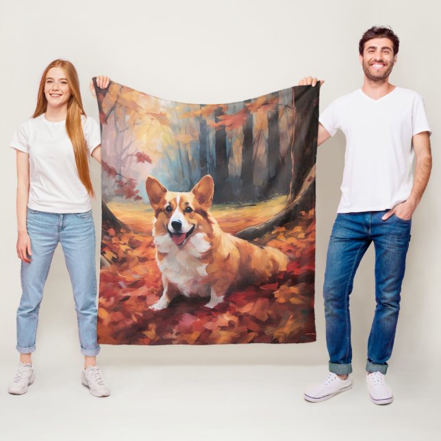 Cobertor De Velo Corgi no Outono Folhas Caem Inspiram (In Situ)