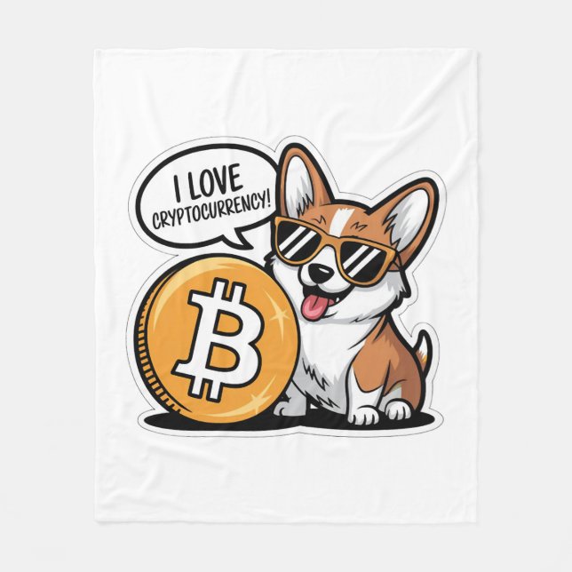 Cobertor De Velo Corgi Resfriado Ama Criptomoeda (Frente)