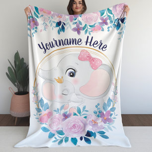 Cobertor De Velo Coroa de Flores Rosa Mãe e Bebê Elefante