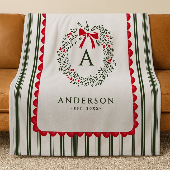 Cobertor De Velo Coroa de Natal Personalizada Preppy com Monograma  (Criador carregado)