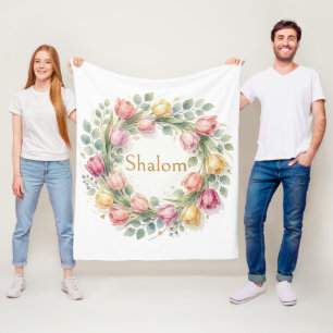 Cobertor De Velo Coroa de Tulipas Eucalipto, Shalom Aquarela Dourad