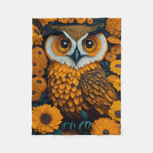Cobertor De Velo Coruja com olhos grandes na frente das flores