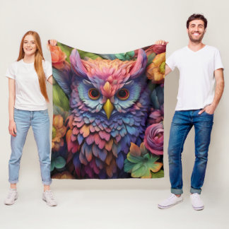 Cobertor De Velo Coruja Floral Sonho – Arte Colorida de Pássaro Fan