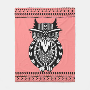 Cobertor De Velo Coruja Tribal Preta e Branca Personalizada