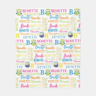 Cobertor De Velo Corujas Verdes e Azuis com Colagem de Nome e Monog