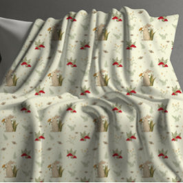 Cobertor De Velo Cottagecore Beige Botânica Cogumelo Vermelho