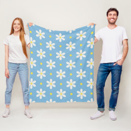 Cobertor De Velo Cottagecore Daisy Pattern Blue Fleece Blanket