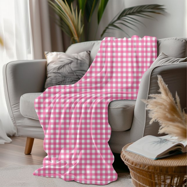 Cobertor De Velo Cotton Candy Pink e White Gingham Checkered Cozy (Criador carregado)