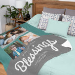 Cobertor De Velo Counting Our Blessings | Family Photo Collage<br><div class="desc">Elegant fleece blanket featuring beautiful typography against a teal and gray background. Customize it with your favorite photos. This blanket is fully customizable. All texts are editable and background color can be easily changed to what best fits you.</div>