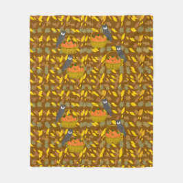 Cobertor De Velo Couverture Polaire Hibou et Citrouilles d'Automne