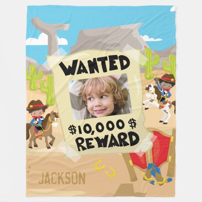 Cobertor De Velo Cowboy com foto e nome, menino (Frente)