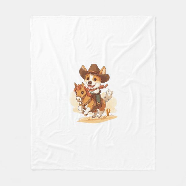 Cobertor De Velo Cowboy Corgi - Cão Rodeo Ocidental (Frente)