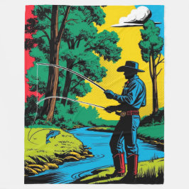 Cobertor De Velo Cowboy Fisherman on Riverbank Fleece Blanket