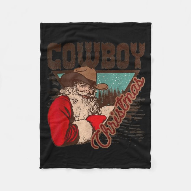 Cobertor De Velo Cowboy Santa Claus Merry Christmas Western Country (Frente)
