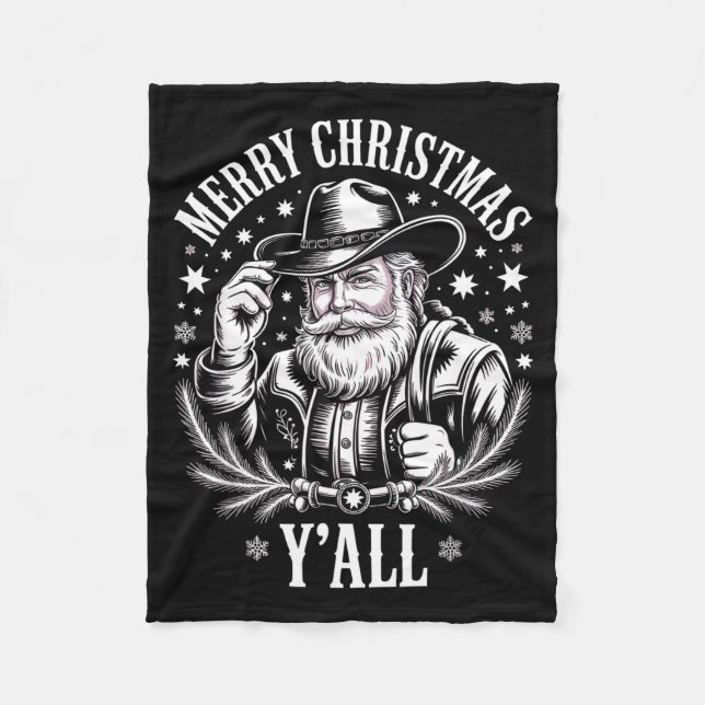Cobertor De Velo Cowboy Santa Claus Merry Christmas Y'all Western C (Frente)