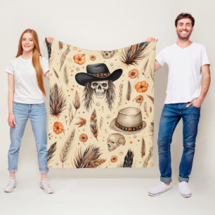 Cobertor De Velo Cowboy Skull & Pumpkin Boho Padrão Sem Costura