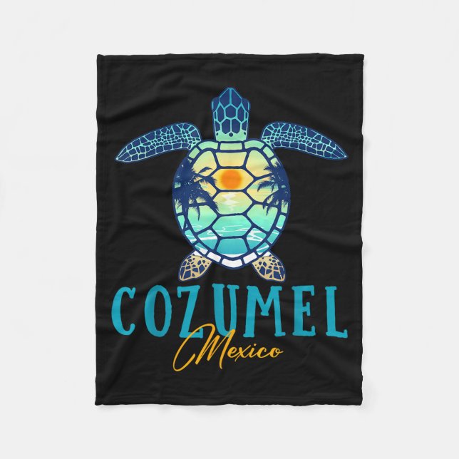Cobertor De Velo Cozumel Mexico Sea Turtle Palm Tree Sunset Beach V (Frente)