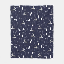 Cobertor De Velo Cozy Dark Fleece Blanket with Silver Reindeer