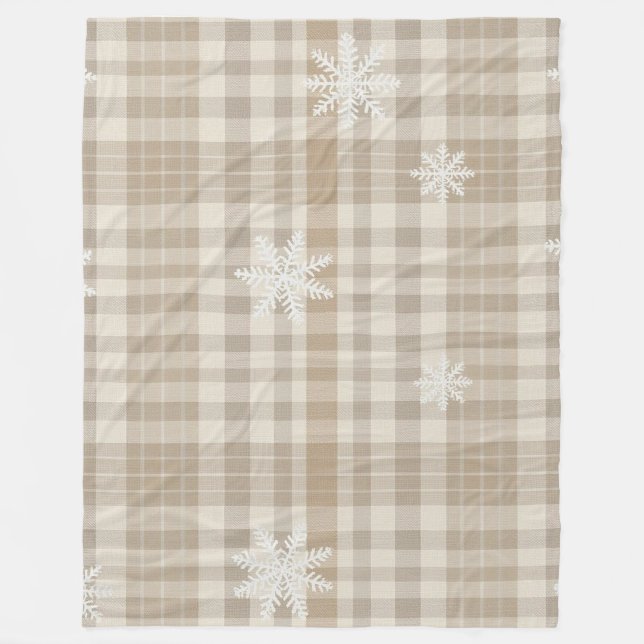 Cobertor De Velo Cozy Gingham Snowflake Blanket – Beige & Taupe (Frente)