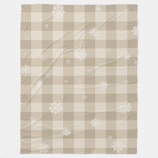 Cobertor De Velo Cozy Gingham Snowflake Blanket – Beige & Taupe (Frente)