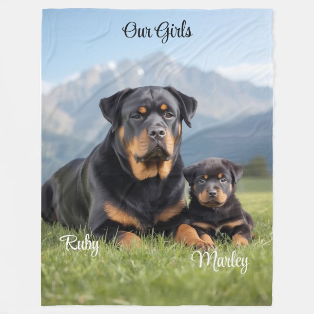 Cobertor De Velo Cozy Mãe e Filha Rottweiler Personalizados (Frente)