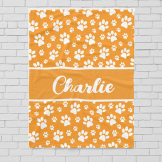 Cobertor De Velo Cozy Paw Print Personalized Dog Blanket – Orange