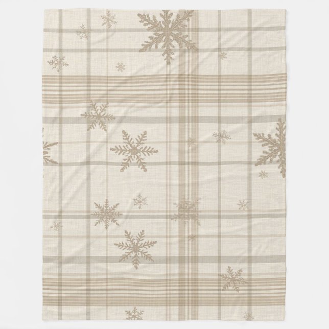 Cobertor De Velo Cozy Snowflake Gingham Plaid Blanket –Warm Neutral (Frente)