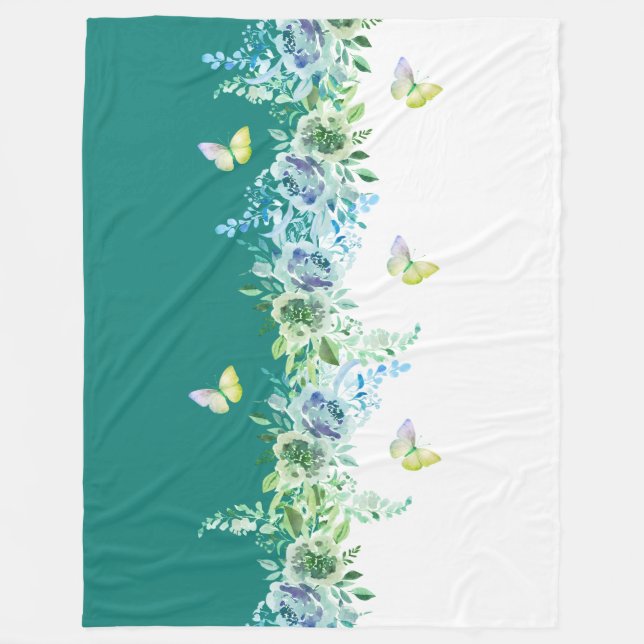 Cobertor De Velo Cozy Teal Floral and Butterfly Sherpa Throw (Frente)